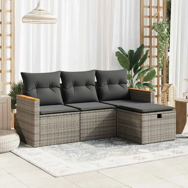 Gossi set canapea de gradina cu perne, 4 piese, gri, poliratan