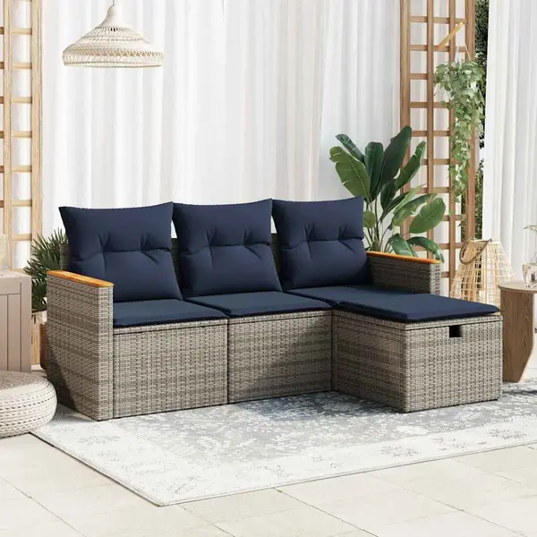 Gossi set canapea de gradina cu perne, 4 piese, gri, poliratan