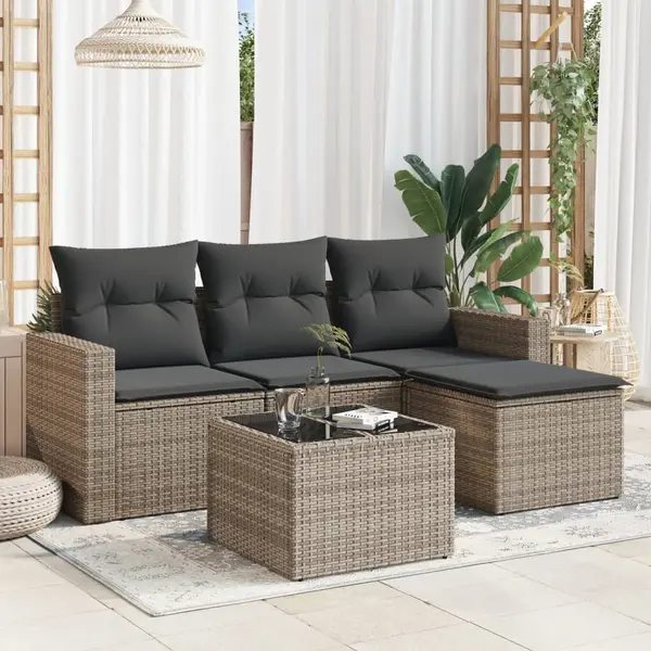 Gossi set canapea de gradina cu perne, 5 piese, gri, poliratan