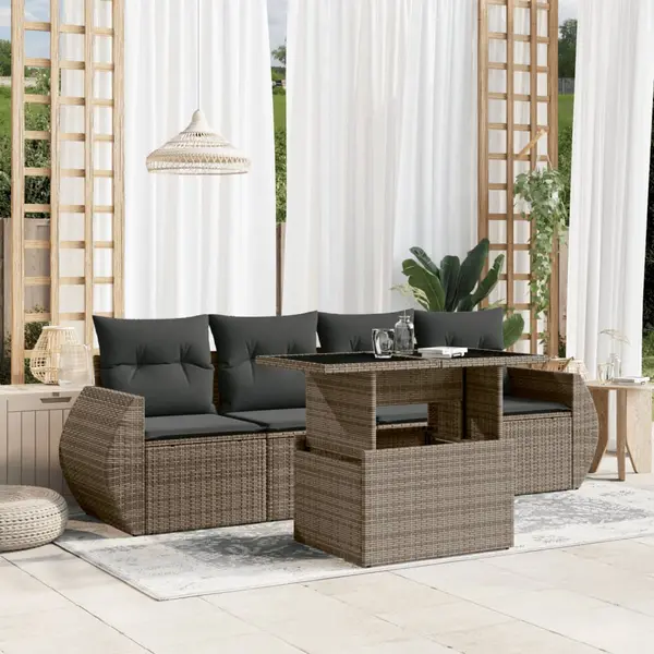 Gossi set canapea de gradina cu perne, 5 piese, gri, poliratan