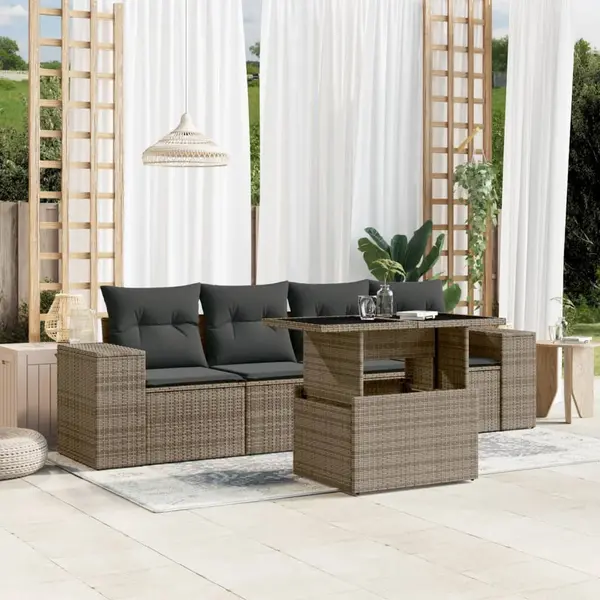 Gossi set canapea de gradina cu perne, 5 piese, gri, poliratan