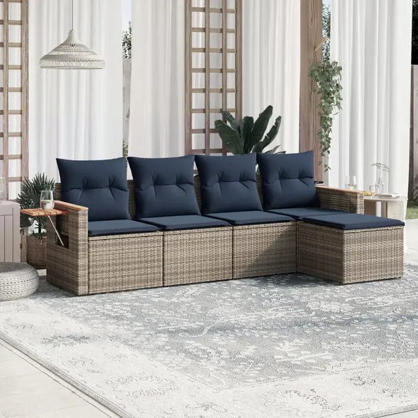 Gossi set canapea de gradina cu perne, 5 piese, gri, poliratan