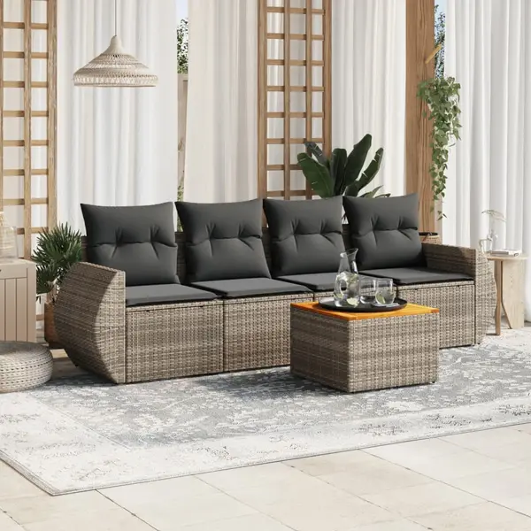 Gossi set canapea de gradina cu perne, 5 piese, gri, poliratan