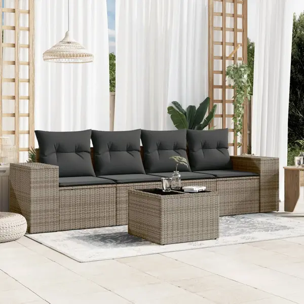 Gossi set canapea de gradina cu perne, 5 piese, gri, poliratan