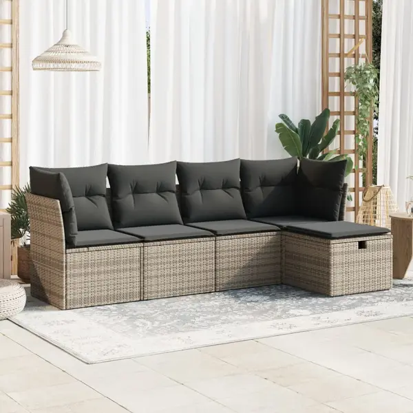 Gossi set canapea de gradina cu perne, 5 piese, gri, poliratan