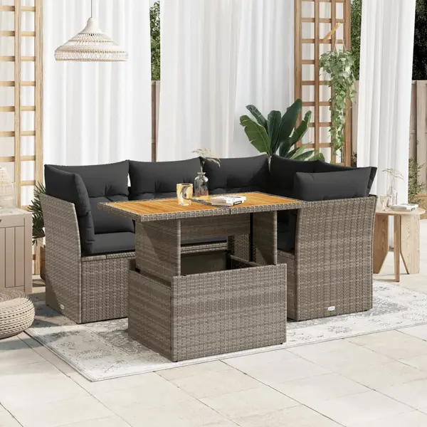 Gossi set canapea de gradina cu perne, 5 piese, gri, poliratan