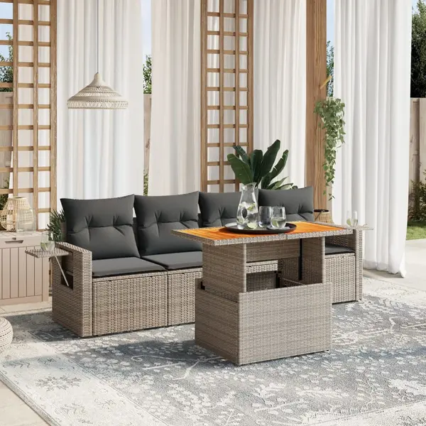 Gossi set canapea de gradina cu perne, 5 piese, gri, poliratan