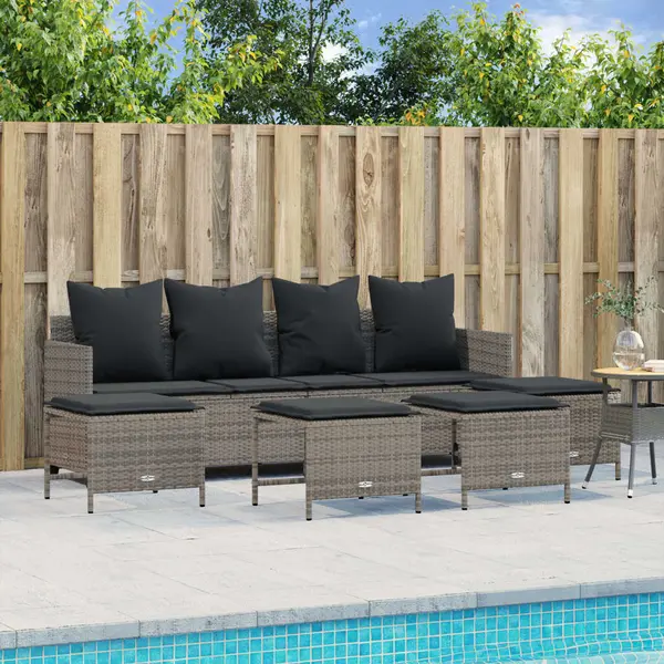 Gossi set canapea de gradina cu perne, 5 piese, gri, poliratan