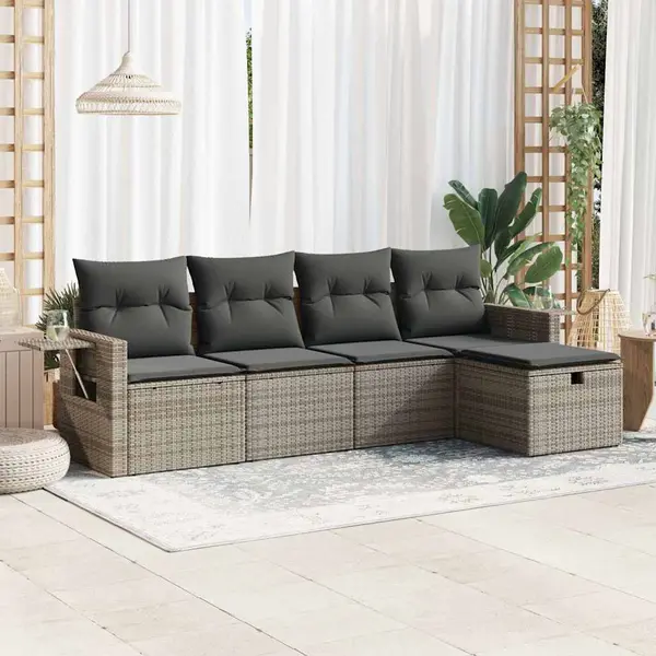 Gossi set canapea de gradina cu perne, 5 piese, gri, poliratan