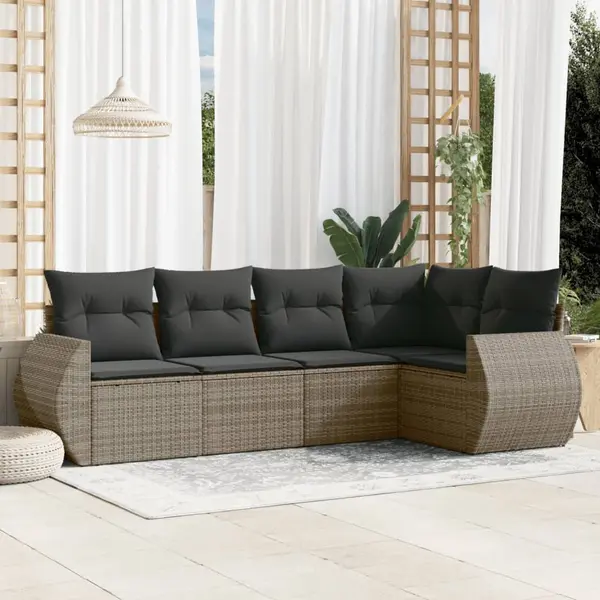 Gossi set canapea de gradina cu perne, 5 piese, gri, poliratan
