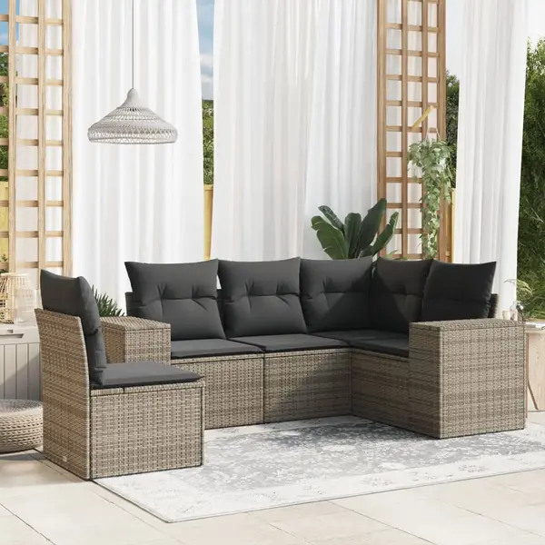 Gossi set canapea de gradina cu perne, 5 piese, gri, poliratan