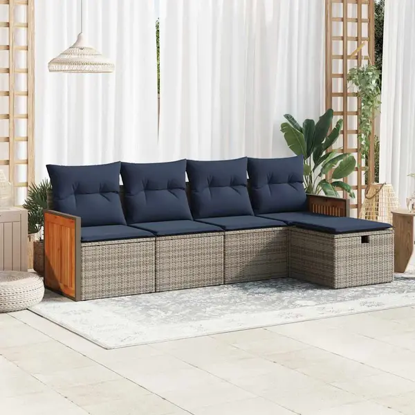 Gossi set canapea de gradina cu perne, 5 piese, gri, poliratan
