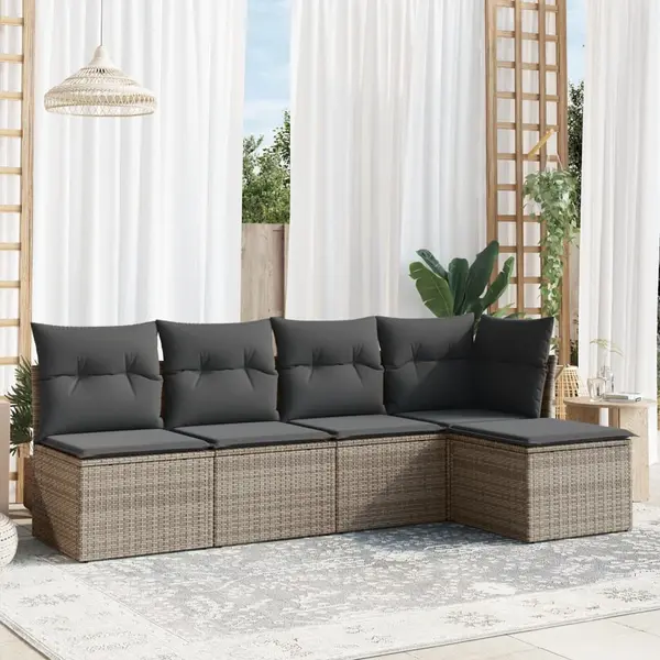 Gossi set canapea de gradina cu perne, 5 piese, gri, poliratan