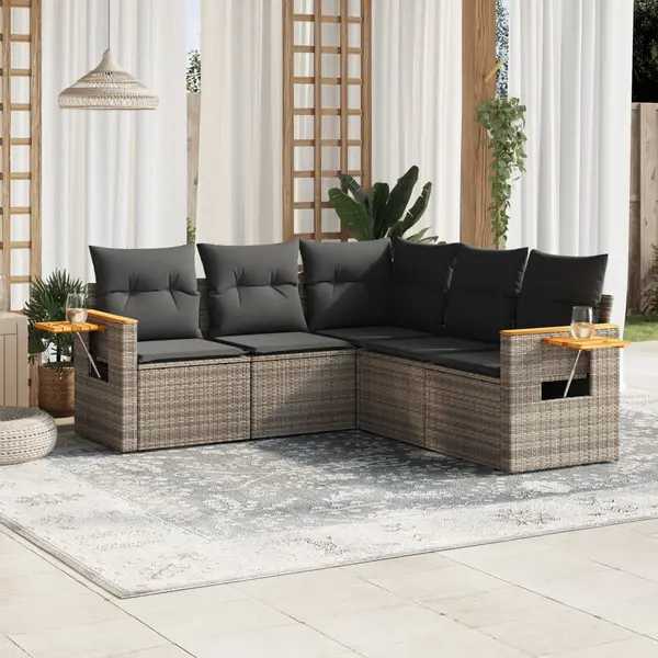 Gossi set canapea de gradina cu perne, 5 piese, gri, poliratan