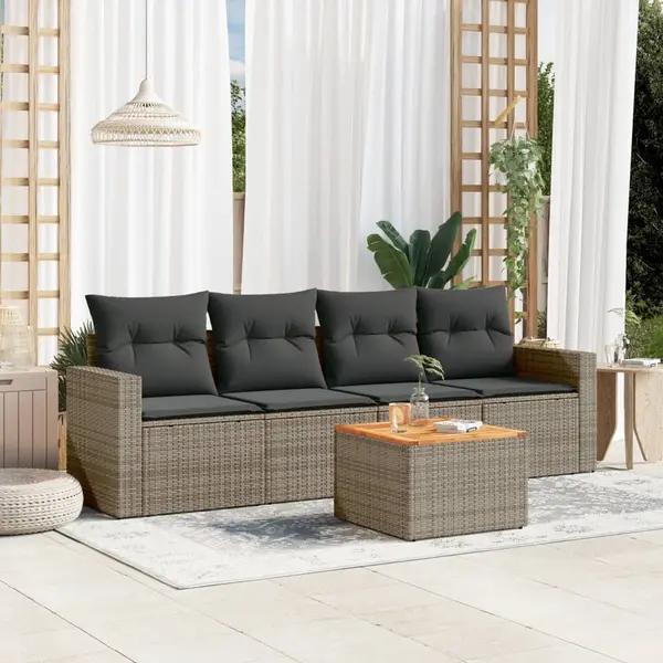 Gossi set canapea de gradina cu perne, 5 piese, gri, poliratan