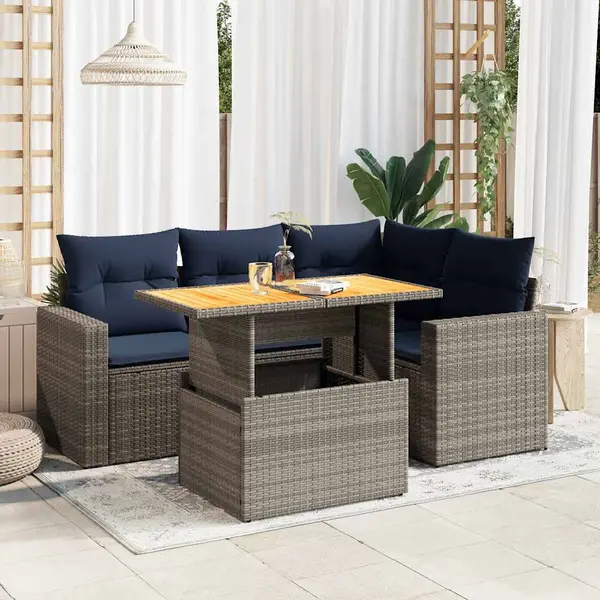 Gossi set canapea de gradina cu perne, 5 piese, gri, poliratan