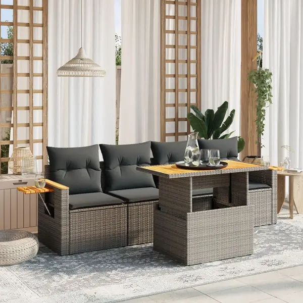 Gossi set canapea de gradina cu perne, 5 piese, gri, poliratan