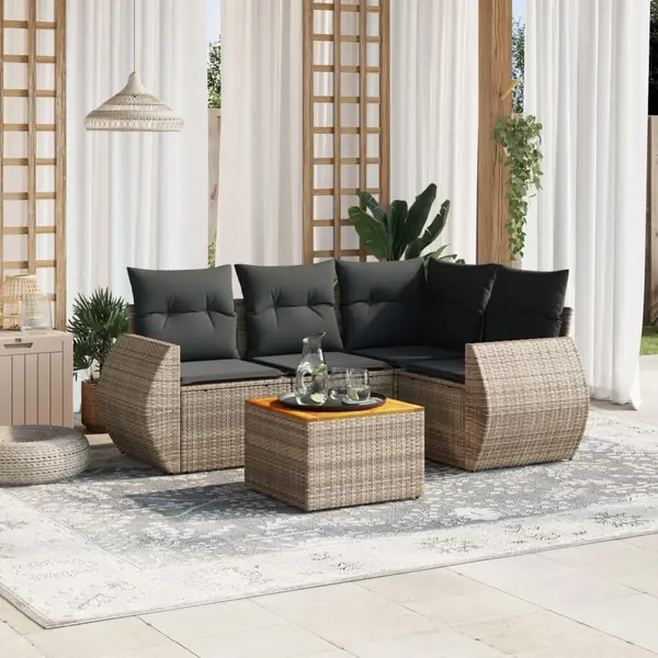 Gossi set canapea de gradina cu perne, 5 piese, gri, poliratan