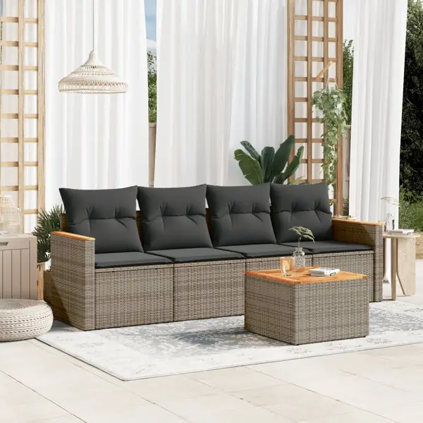Gossi set canapea de gradina cu perne, 5 piese, gri, poliratan