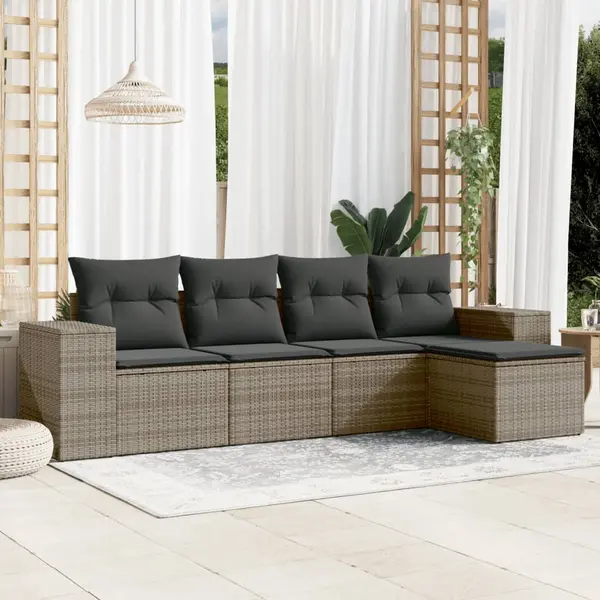 Gossi set canapea de gradina cu perne, 5 piese, gri, poliratan