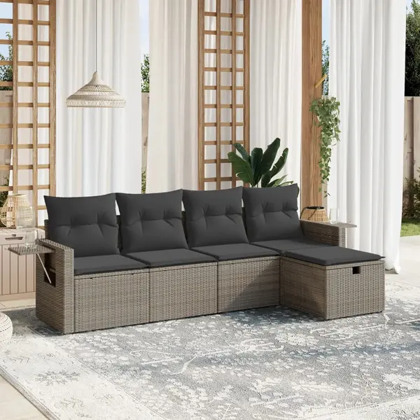 Gossi set canapea de gradina cu perne, 5 piese, gri, poliratan
