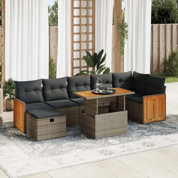 Gossi set canapea de gradina cu perne, 5 piese, gri, poliratan