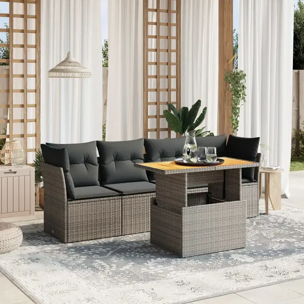 Gossi set canapea de gradina cu perne, 5 piese, gri, poliratan