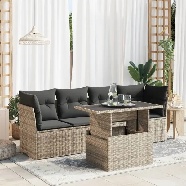Gossi set canapea de gradina cu perne, 5 piese, gri, poliratan