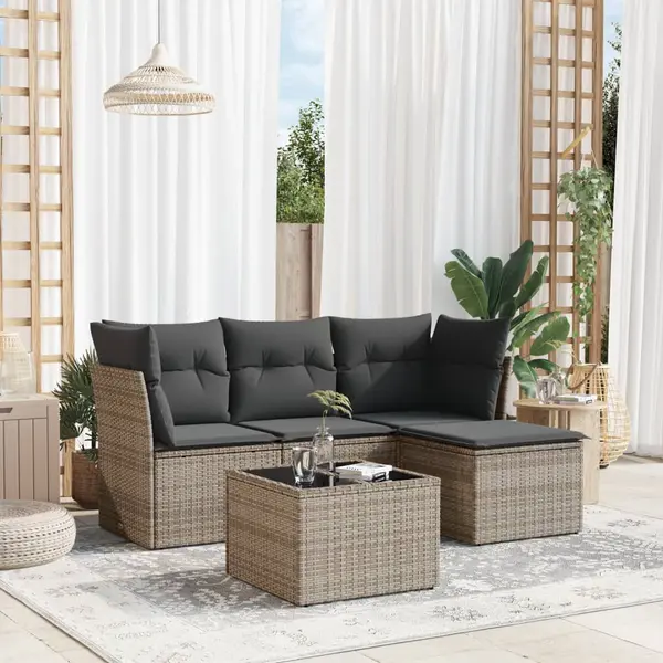 Gossi set canapea de gradina cu perne, 5 piese, gri, poliratan