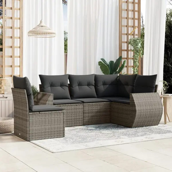 Gossi set canapea de gradina cu perne, 5 piese, gri, poliratan