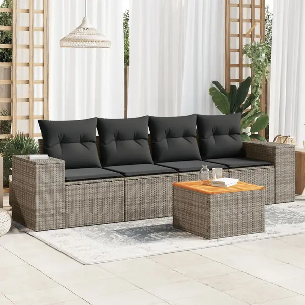 Gossi set canapea de gradina cu perne, 5 piese, gri, poliratan
