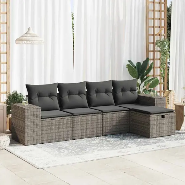 Gossi set canapea de gradina cu perne, 5 piese, gri, poliratan