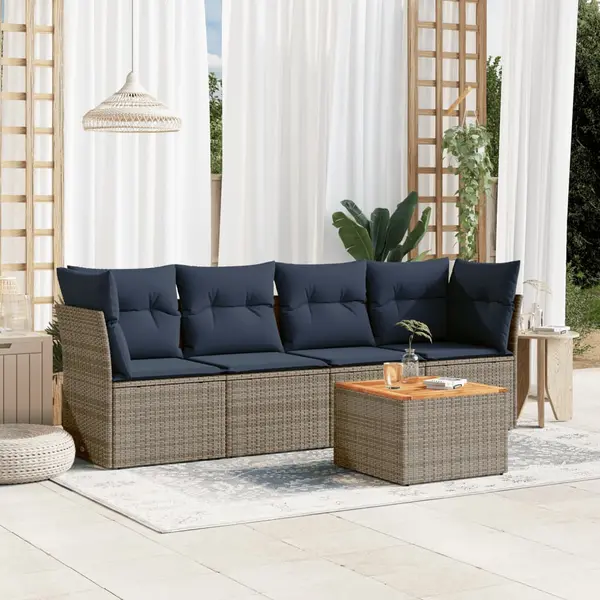 Gossi set canapea de gradina cu perne, 5 piese, gri, poliratan