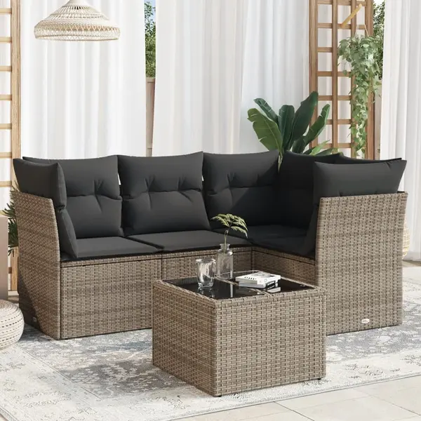 Gossi set canapea de gradina cu perne, 5 piese, gri, poliratan