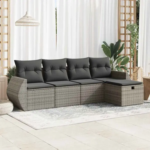 Gossi set canapea de gradina cu perne, 5 piese, gri, poliratan