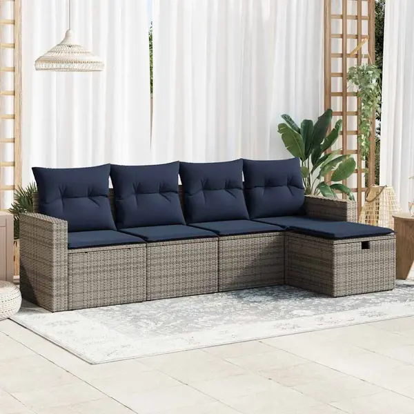 Gossi set canapea de gradina cu perne, 5 piese, gri, poliratan