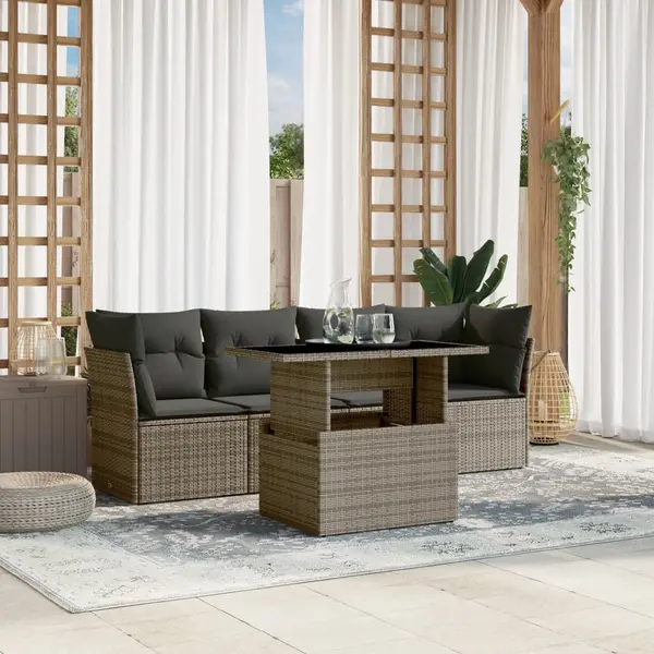 Gossi set canapea de gradina cu perne, 5 piese, gri, poliratan