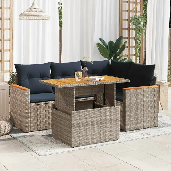Gossi set canapea de gradina cu perne, 5 piese, gri, poliratan