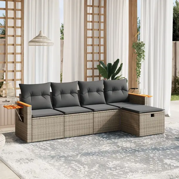 Gossi set canapea de gradina cu perne, 5 piese, gri, poliratan