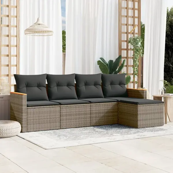Gossi set canapea de gradina cu perne, 5 piese, gri, poliratan