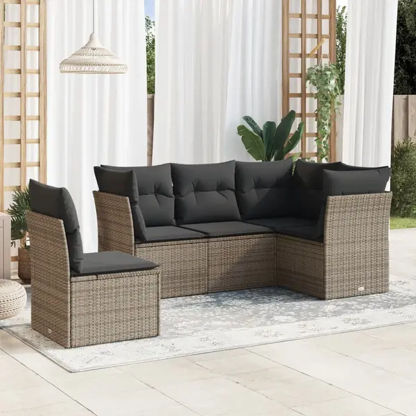 Gossi set canapea de gradina cu perne, 5 piese, gri, poliratan