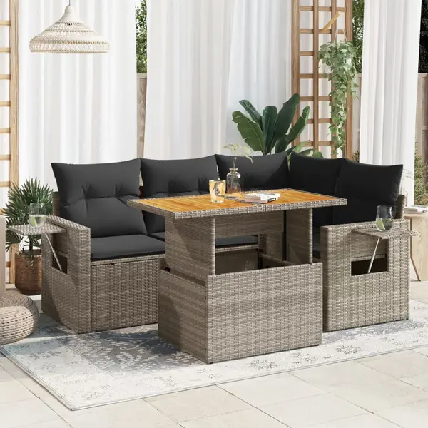 Gossi set canapea de gradina cu perne, 5 piese, gri, poliratan