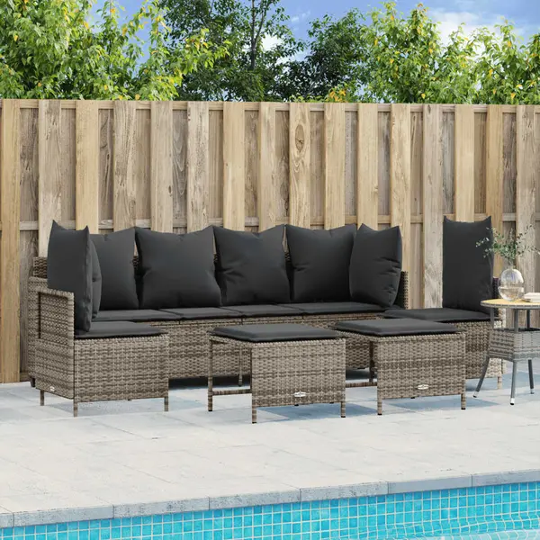 Gossi set canapea de gradina cu perne, 5 piese, gri, poliratan