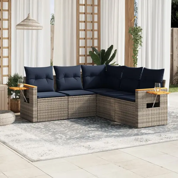 Gossi set canapea de gradina cu perne, 5 piese, gri, poliratan
