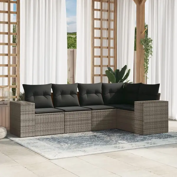 Gossi set canapea de gradina cu perne, 5 piese, gri, poliratan