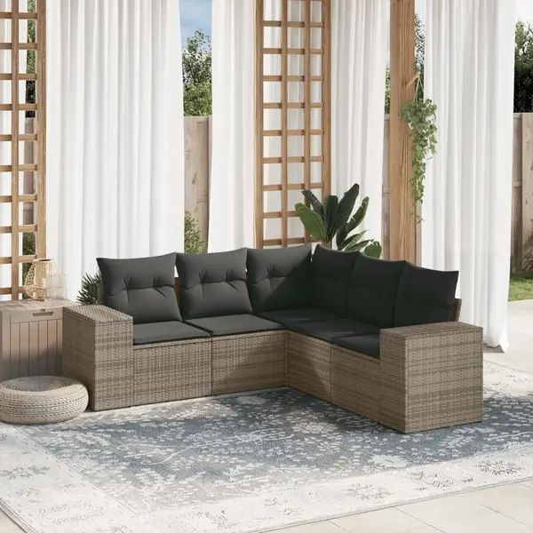 Gossi set canapea de gradina cu perne, 5 piese, gri, poliratan