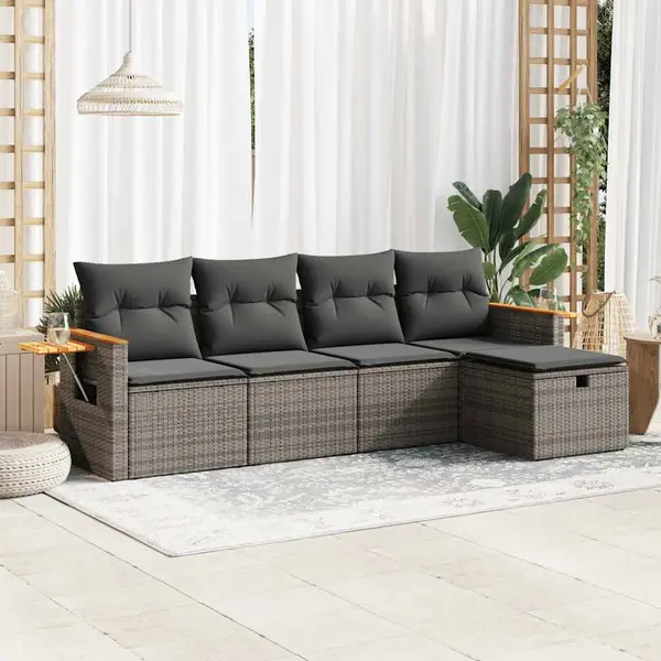Gossi set canapea de gradina cu perne, 5 piese, gri, poliratan