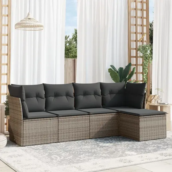 Gossi set canapea de gradina cu perne, 5 piese, gri, poliratan