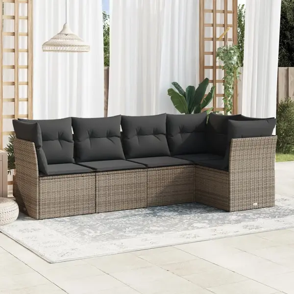 Gossi set canapea de gradina cu perne, 5 piese, gri, poliratan