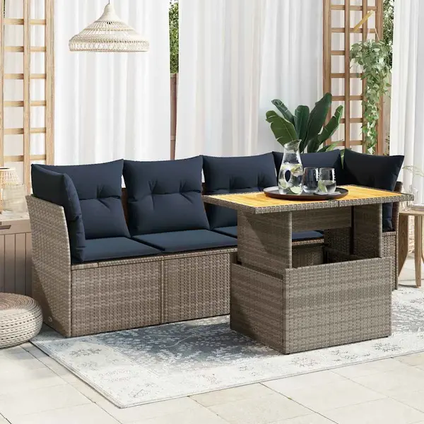 Gossi set canapea de gradina cu perne, 5 piese, gri, poliratan